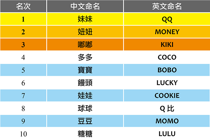 你知道台灣人最喜歡幫狗狗取什麼名字嗎-姓名排名